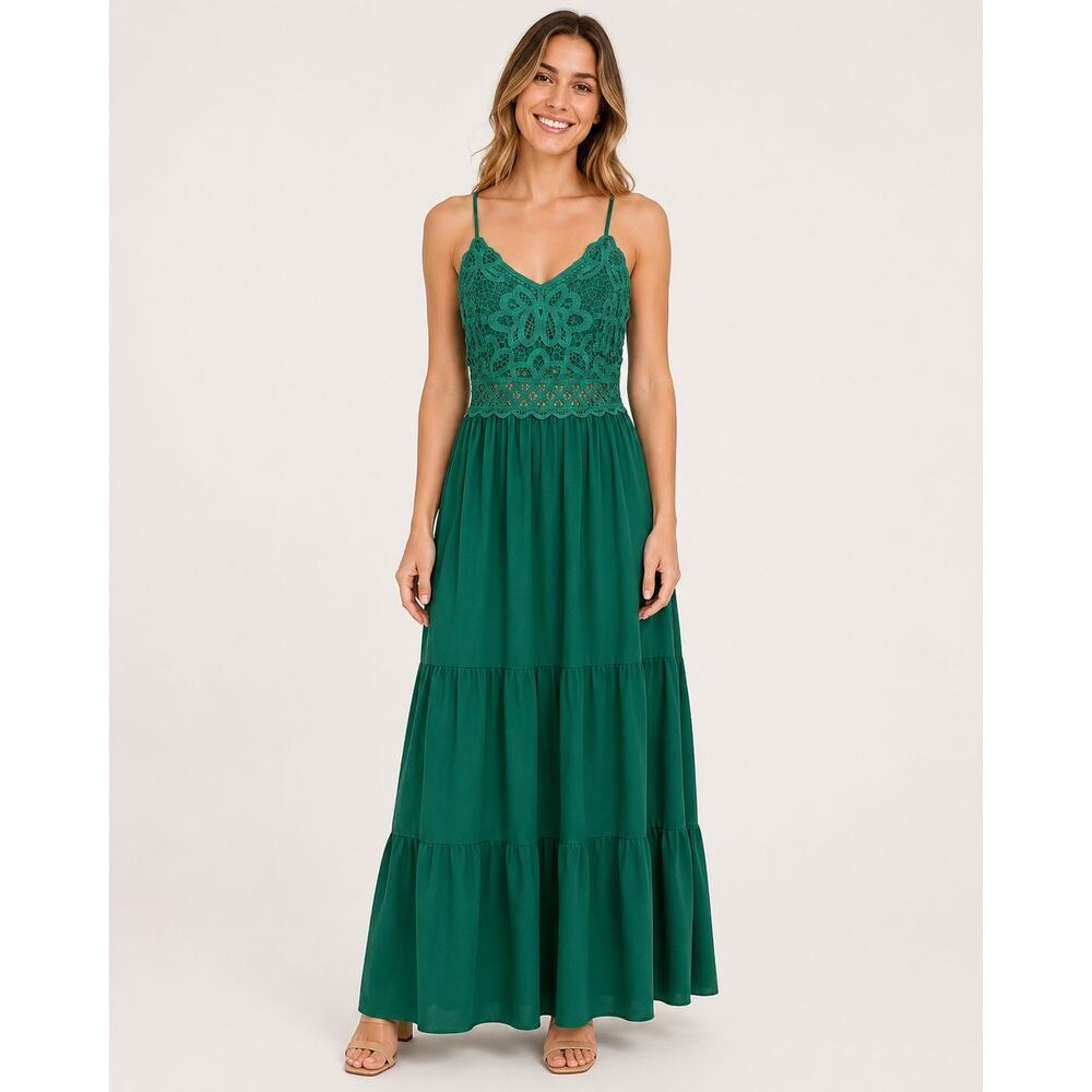 Dokuutu Large Emerald Green Crochet Lace Maxi Dress Fairy Whimsycore